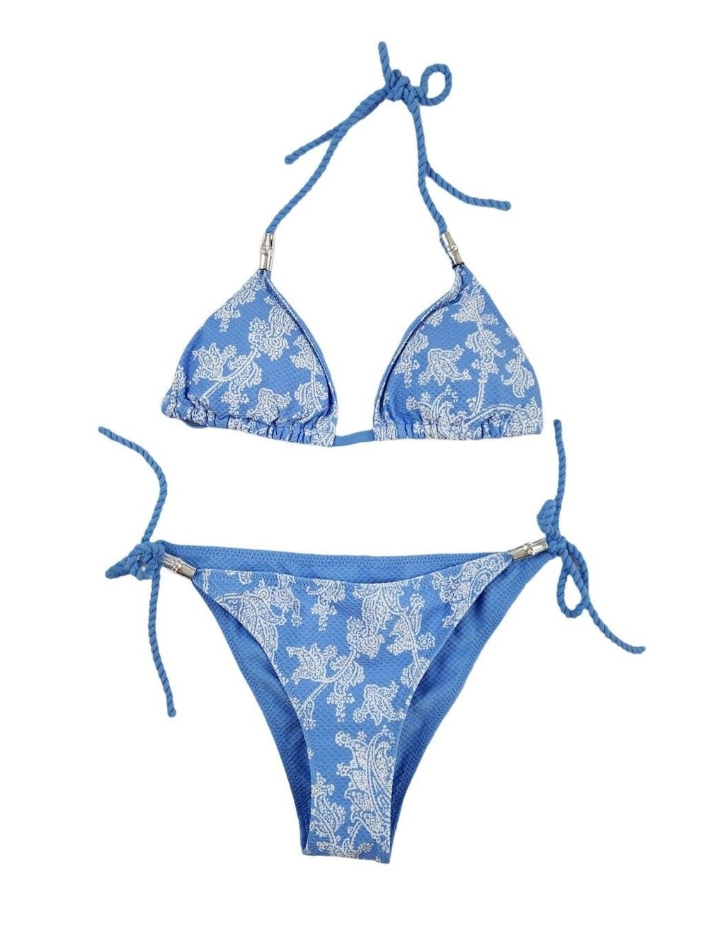 Heidi Klein Playa Paraiso Reversible Print Bikini Set Blue White Top S/Bottom M